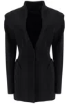 Mugler Short Black V-neck Jacket With Contemporary Design In Black