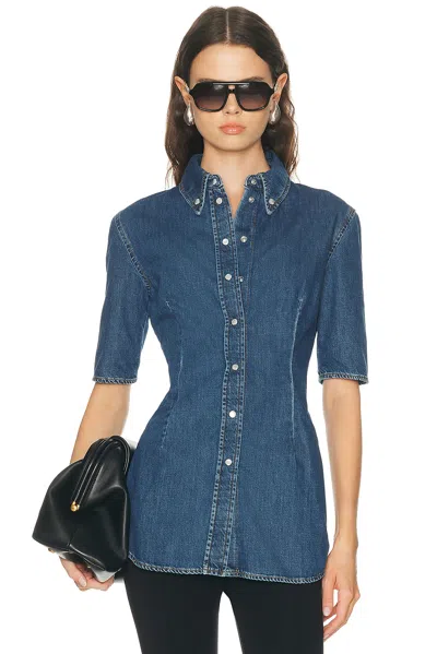 Mugler Short Sleeve Button Up Shirt In Blue