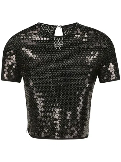 Mugler Sequined Crop Top In Black