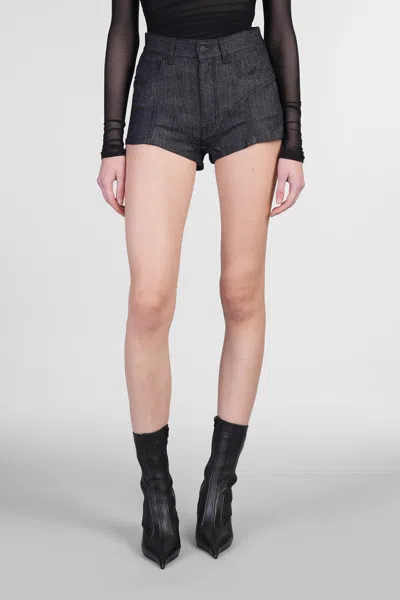 Mugler Navy Bi-material Denim Shorts In Black