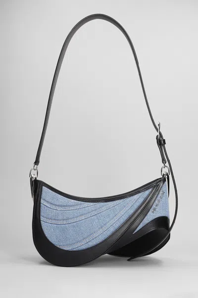 Mugler Shoulder Bag In Blue Leather And Fabric