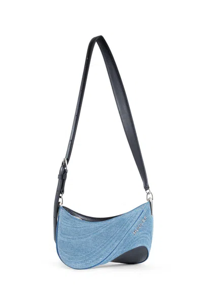 Mugler Women's Small Denim Spiral Curve 01 Shoulder Bag In Blue