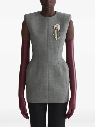 Mugler Shoulder Pad Brooch Dress In Gray