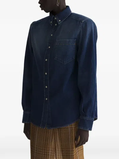 Mugler Shoulder Padded Denim Shirt In Blue