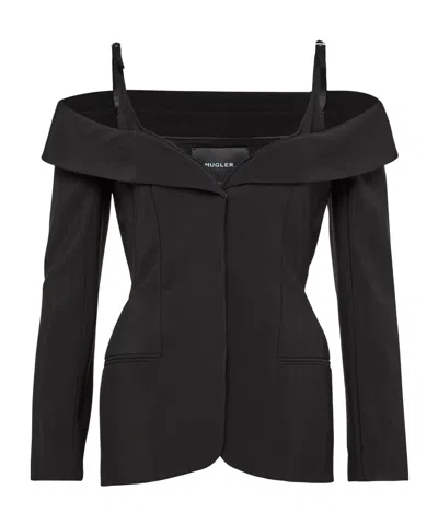 Mugler Shoulder Strap Sleeveless Casual Jacket In Black