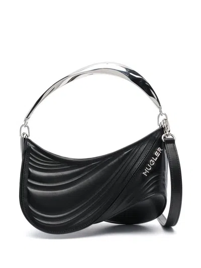 Mugler Spiral Curve 01 Small Shoulder Bag In Black