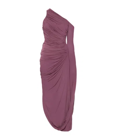 Mugler One-shoulder Draped Asymmetric Dress In Purple