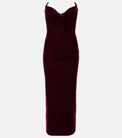 Mugler Signature Velvet Bustier Dress In Burgundy