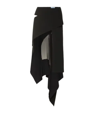 Mugler Silk Blend Satin Asymmetrical Mini Skirt In Black