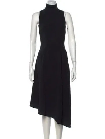 Pre-owned Mugler Silk Midi Length Dress In Black