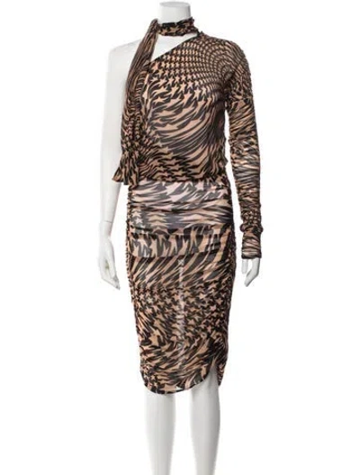 Pre-owned Mugler Silk Midi Length Dress In Brown