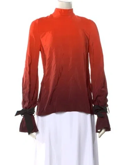 Pre-owned Mugler Silk Mock Neck Blouse W/ Tags In Orange