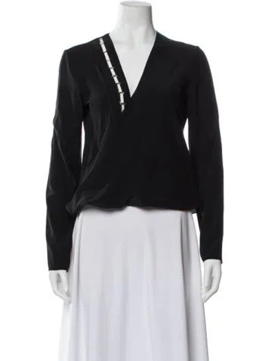 Pre-owned Mugler Silk V-neck Blouse In Black
