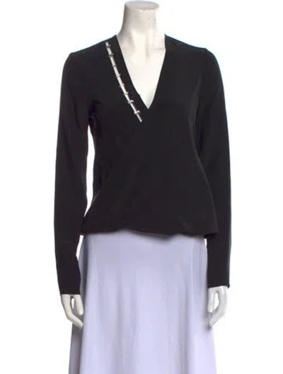 Pre-owned Mugler Silk V-neck Top In Black