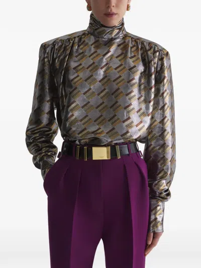 Mugler Silver Chess-check Fluid Blouse In Multi