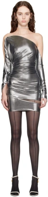 Mugler Silver Impossible Neckline Minidress In B90n1 Chrome Silver