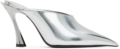 Mugler Silver Metallic Leather Fang 95 Mules