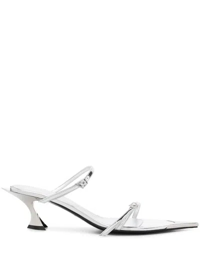 Mugler Silver-tone Fang 50 Leather Mule Sandals In Silber