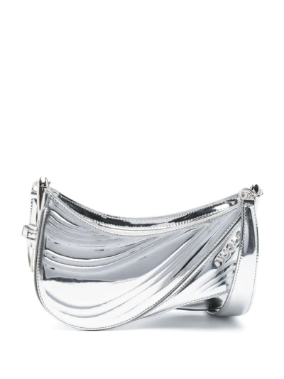 Mugler Small Spiral Curve 01 Crossbody Bag In Silver