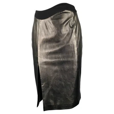 Pre-owned Mugler Size 0 Black Lamb Skin Pencil Below Knee Skirt