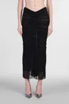 Mugler Black Ruched Mesh Midi Skirt In Black