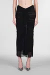 Mugler Black Ruched Mesh Midi Skirt In Black