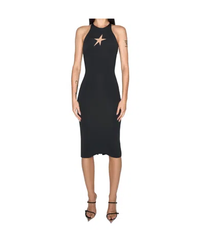 Mugler Black Star Sleeveless Midi Dress In 1999 Black