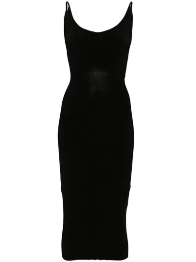 Mugler Sleeveless Knitted Mididress In B607 - Midnight Blueblack