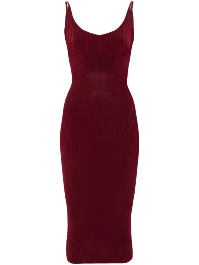 Mugler Sleeveless Knitted Mididress In Rot