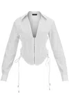 Mugler Slim Fit V-neck Optical White Organic Cotton Shirt Women In White