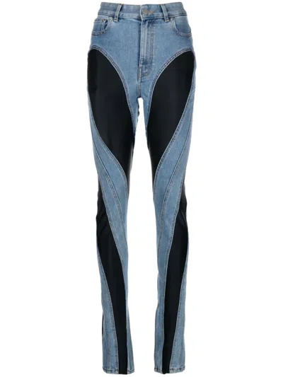 Mugler Contrast-panel Slim-fit Jeans In Medium Blue