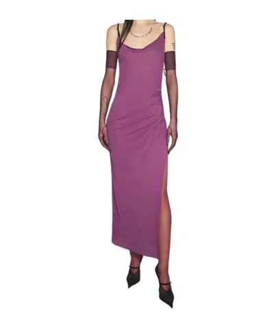 Mugler Slit Detail Dress In Purple