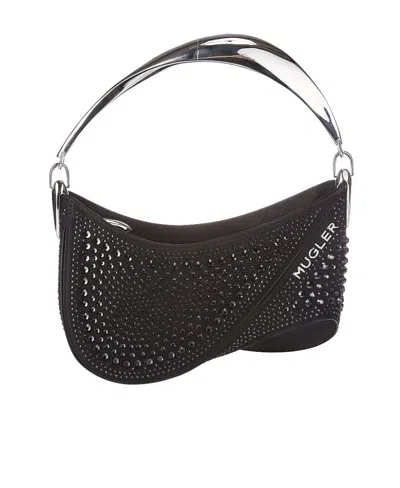 Mugler Small Crystal Shoulder Bag In Black
