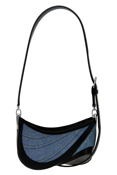 MUGLER MUGLER 'SMALL DENIM SPIRAL CURVE 01' SHOULDER BAG