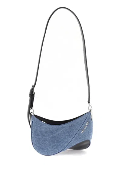 Mugler Small Denim Spiral Curve 01 Shoulder Bag In Blu