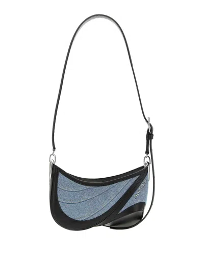 Mugler Small Denim Spiral Curve 01 Shoulder Bag In Multicolour