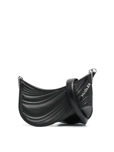 Mugler Small Spiral Curve 01 Embossed Tote Bag In Black