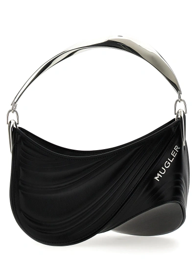 Mugler Small Embossed Spiral Curve 01 Handbag In Black