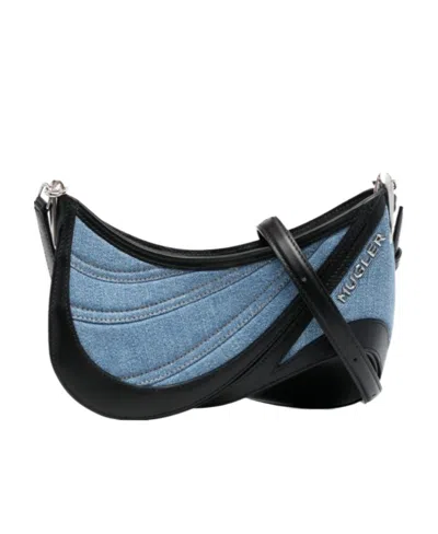 Mugler Denim Shoulder Bag With Spiral Curve 01 Design In Black