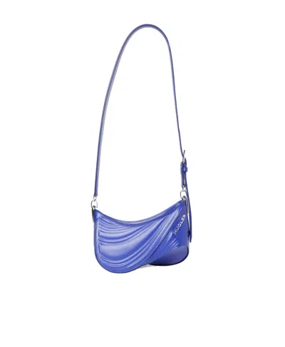 Mugler Small Spiral Curve 01 Embossed Crossbody Bag In Blue