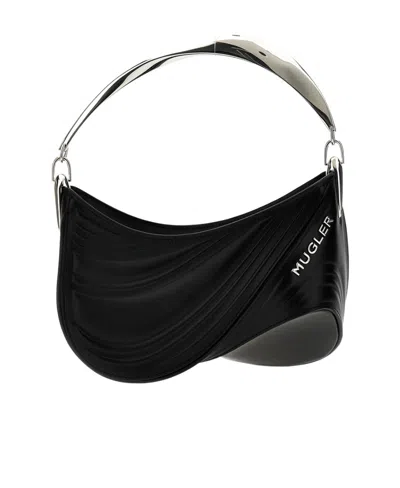 Mugler Small Spiral Curve 01 Top-handle Bag In Black