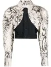 Mugler Snake Cropped Panelled Denim Jacket In Neutrals