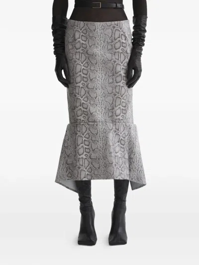 Mugler Snake Print Skirt In Gray