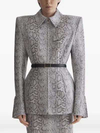 Mugler Snake-print Zip Jacket In Gray