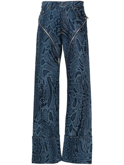 Mugler Snakeskin-print Straight Jeans In 蓝色