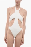 MUGLER SOLID COLOR HALTERNECK ONE-PIECE SWIMSUIT WITH CUT-OUT DETAI