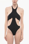 MUGLER SOLID colour HALTERNECK ONE-PIECE SWIMSUIT WITH CUT-OUT DETAI