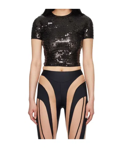Mugler Sparkle-decorated T-shirt In Black