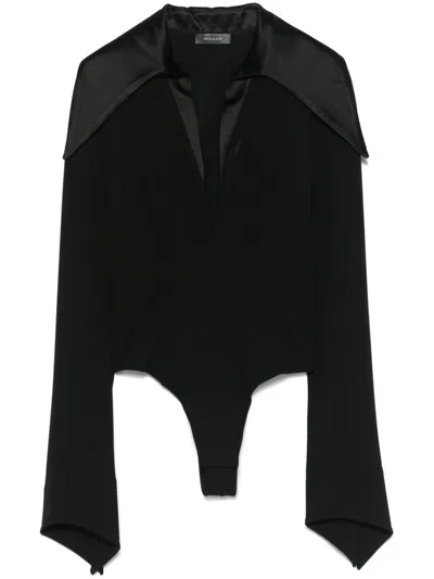 Mugler Spiky-collar Bodysuit In 黑色