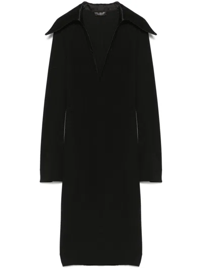 Mugler Spiky-collar Midi Dress In Black